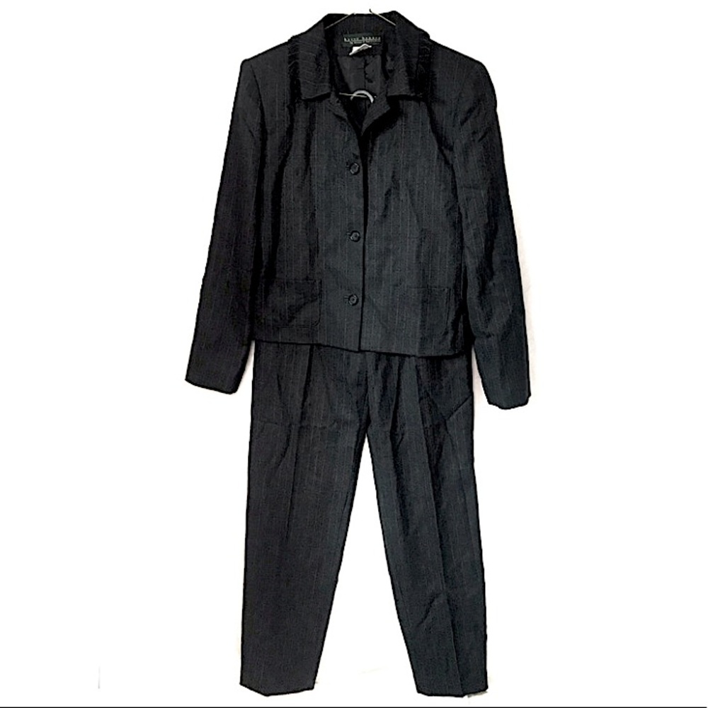 Vintage Harvé Benard Blazer and High Rise Pants Wool Suit Dark Gray Pinstripe